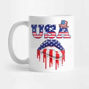 4Th Of July Design, 4Th Of July Womens, Fourth Of July Lips, Independence Day, Patriotic Design, 4Th Of July Gift Mug